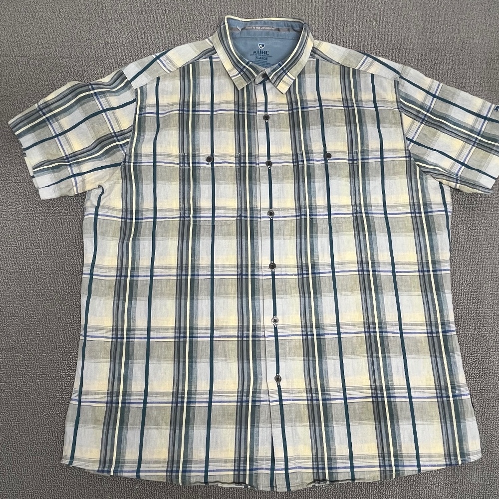 Kuhl Shirt Adult Extra Large Button Up Plaid Short Sleeve Hiking Outdoor Men